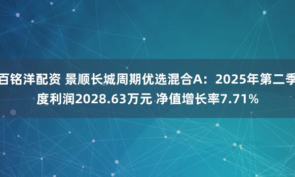 百铭洋配资 景顺长城周期优选混合A：2025年第二季度利润2028.63万元 净值增长率7.71%